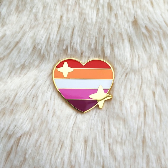 PRIDE Lesbian Sparkling Heart Emoji Enamel Pin - Etsy