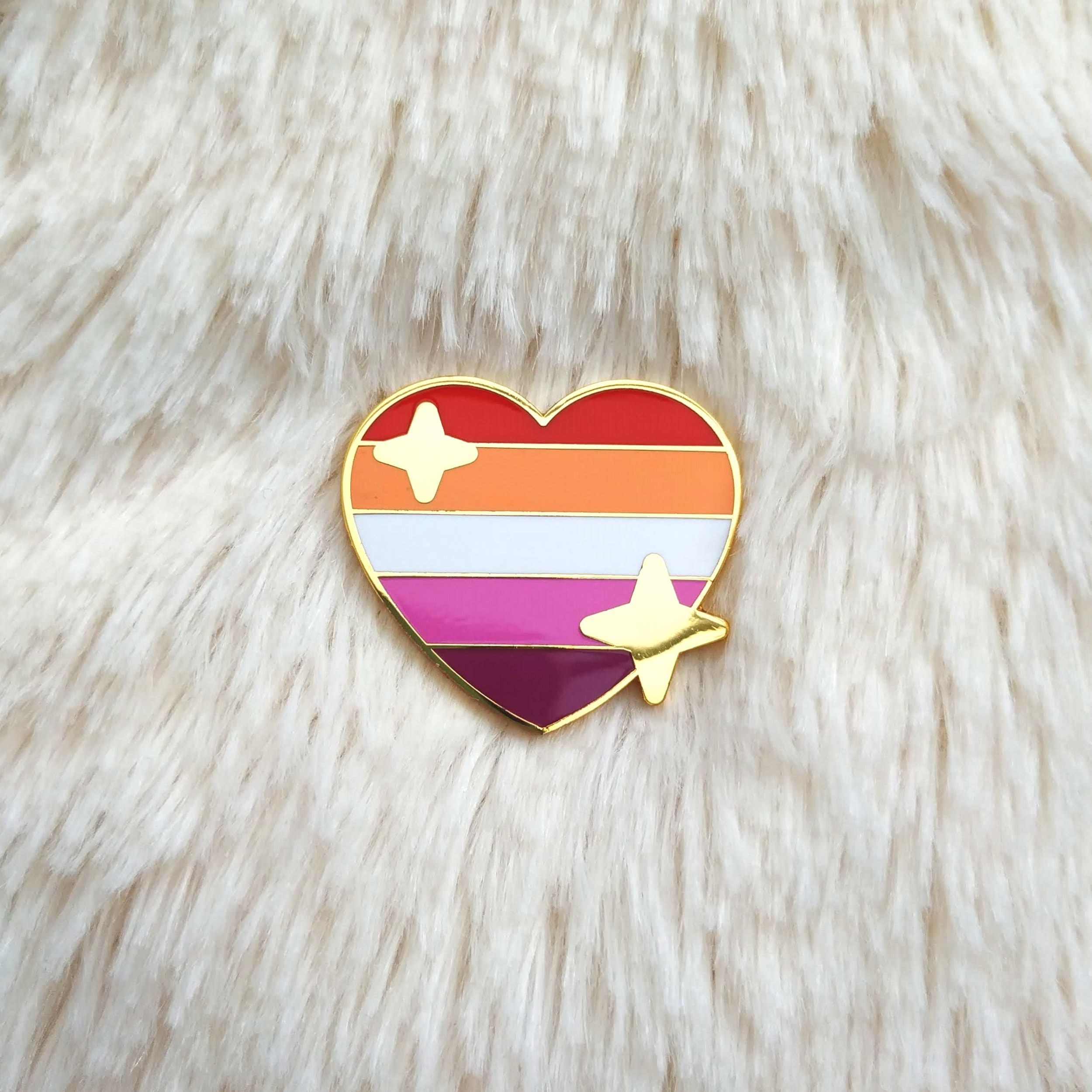 PRIDE Lesbian Sparkling Heart Emoji Enamel Pin - Etsy