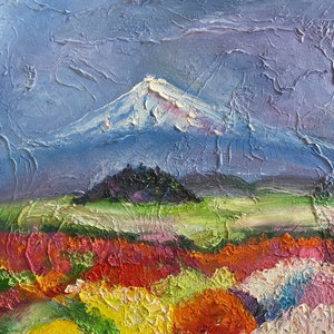Mountain  Bright Oil Painting Original on Canvas, Impressionism, Colorful Textured Impasto Art
