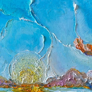 Abstract Seascape Oil Painting Original on Canvas, Colorful Bright Wall Art, Impasto image 4