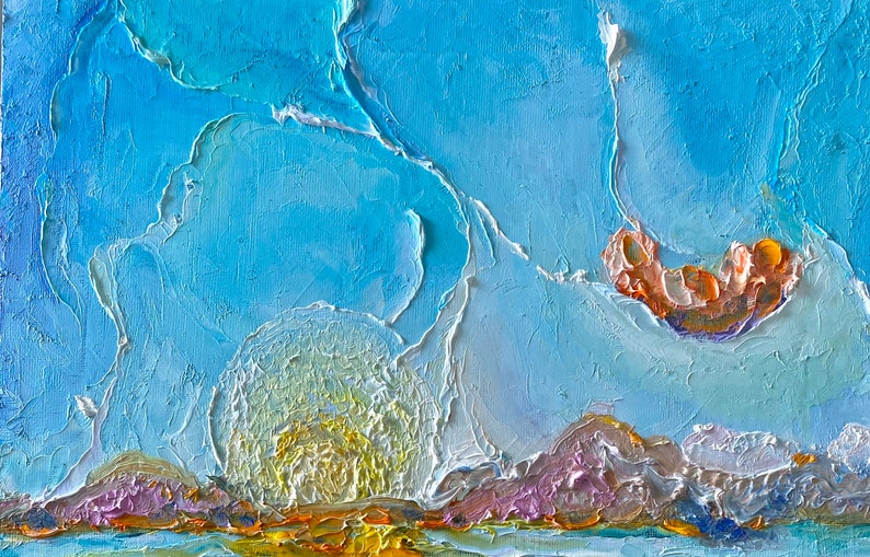 Abstract Seascape Oil Painting Original on Canvas, Colorful Bright Wall Art, Impasto image 4