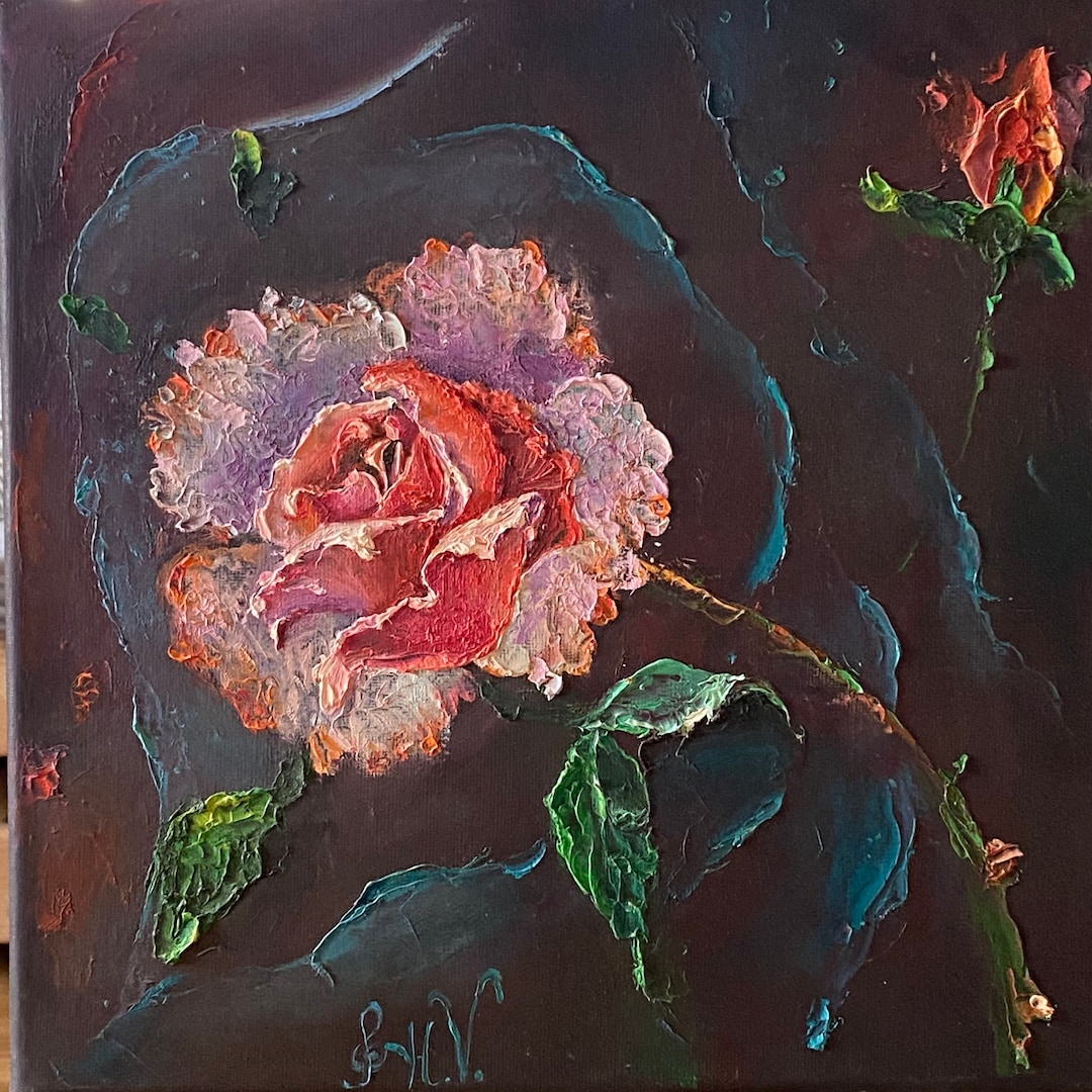 Flower Red Rose Oil Painting Original on Canvas, Impressionism, Impasto ...