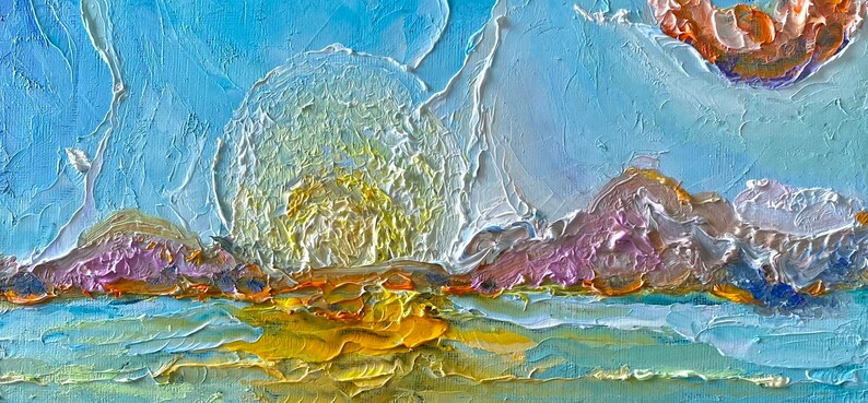 Abstract Seascape Oil Painting Original on Canvas, Colorful Bright Wall Art, Impasto image 5