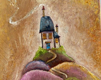 House Portrait Oil Painting Original on Canvas, Impressionism, New Old Home Small Bright Wall Art