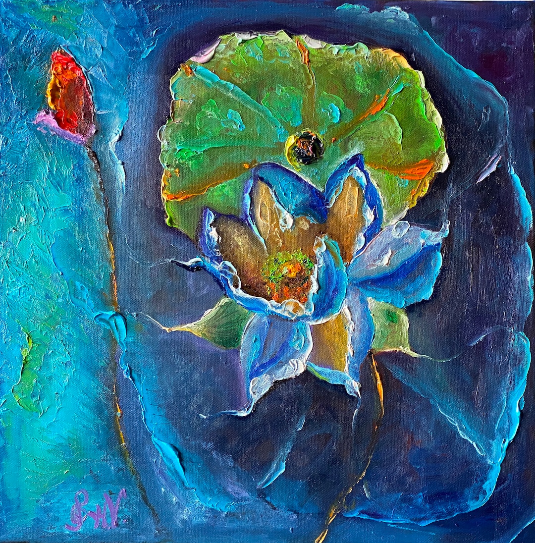 Flower Lotus Oil Painting Original on Canvas, Impressionism, Impasto ...