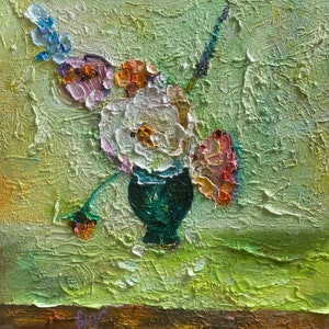Still Life Oil Painting Original on Canvas, Impressionism, Flowers Rose Vibrant Impasto Bright Wall Art