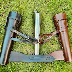 Leather Hunt Mounted Saddle Flask Set Saddle Hip Flask Black or Brown Leather Cased stainless steel baton Fox Hunting Horse Riding