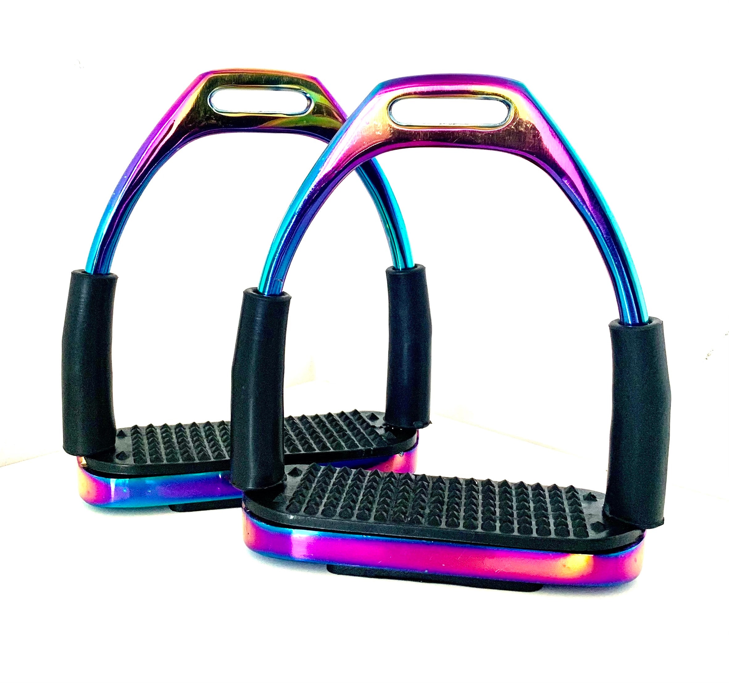 étriers Motif Paon Arc-en-ciel Étriers De Sécurité Brillants Arc-en-ciel - Acier Inoxydable, Marches Noires - 12 Cm - Parfait Pour équitation Et Sécurité étriers De Sécurité Acier Brillant