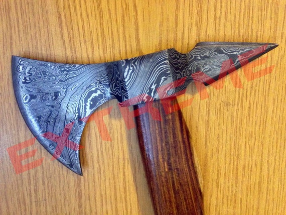 Handmade Damascus Twisted Steel Axe Hunting Camping Crafts 45cm Length 