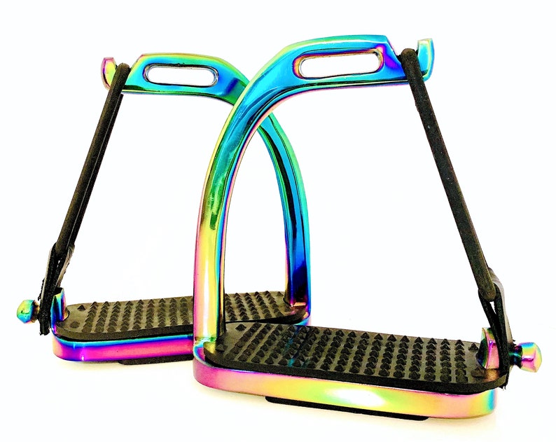 Rainbow Peacock Gloss Safety Stirrups Horse Riding S/ Steel 4" & 4.75" .Perfect gift for him or her