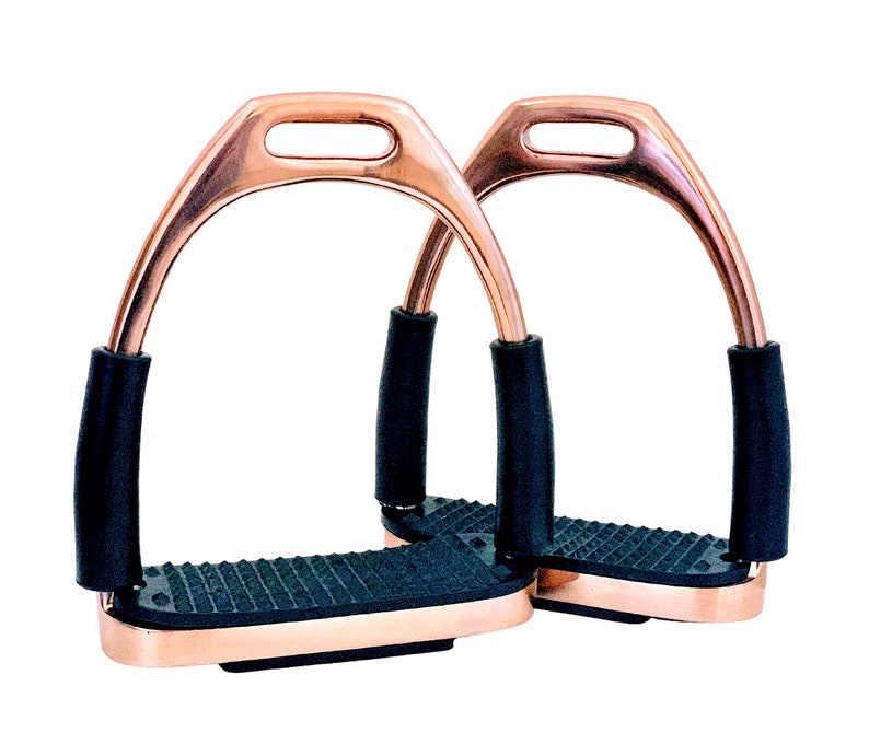 Gloss ROSE GOLD Safety Flexi STIRRUPS Horse Riding Stainless Steel 4" & 4.75” .Perfect  gift for him or her