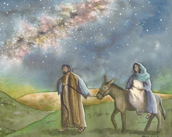 Mary and Joseph watercolor print