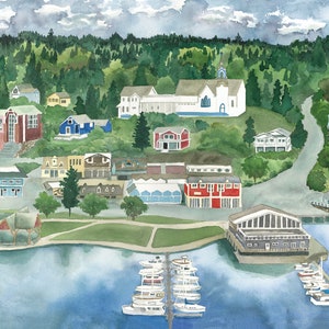 Poulsbo Waterfront, Washington State – Aquarelldruck
