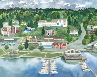 Poulsbo Waterfront, de staat Washington - aquarelprint