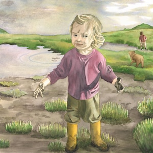 Mud Walk; watercolor; estuary; children