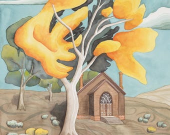 Ghost Town Church – watercolor print of a church in Bannack, Montana