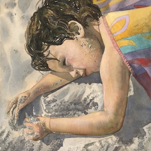 At the Beach, Watercolor, Child, Boy, Sand, Summer