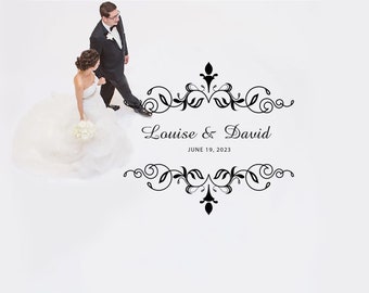 May include: A black and white wedding announcement with a decorative floral design. The announcement reads "Louise & David" and "June 19, 2023".