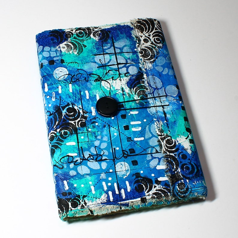 Sketchbook/Journal/Blank Book Hand Sewn Binding Hand Painted Wrap Around Canvas Blues 8 x 6 Inches 96 Pages 80 Drawing Paper 872206787423 image 4