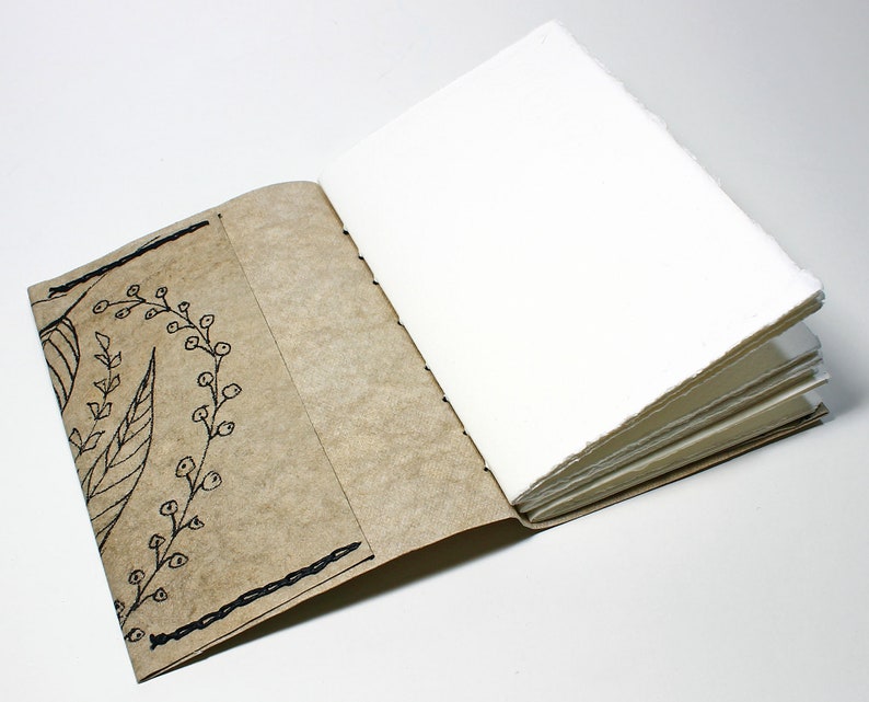 Hand Bound SketchbookJournalBlank Book 5 434 x 4 inches 48 Pages 140# Cold Press Watercolor Paper OOAK Ink Cover Design 22840072111520