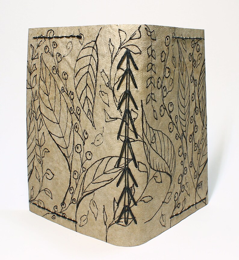 Hand Bound SketchbookJournalBlank Book 5 434 x 4 inches 48 Pages 140# Cold Press Watercolor Paper OOAK Ink Cover Design 22840072111520