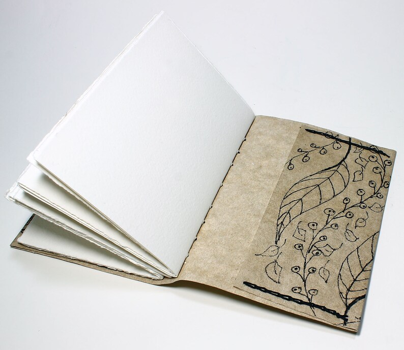 Hand Bound SketchbookJournalBlank Book 5 434 x 4 inches 48 Pages 140# Cold Press Watercolor Paper OOAK Ink Cover Design 22840072111520
