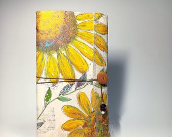Sketchbook/Journal "Sunflower Season" Hand Painted Cover Mixed Media Paper Hand Sewn Binding  08487120205