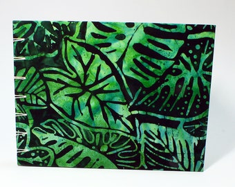Handbound Watercolor Sketchbook 6 x 8 Inches 32 Pages 140# Fabriano CP Paper Leaf Pattern Batik Hardcover Journal/Sketchbook
