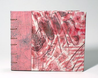 Hand Bound Sketchbook: Pink Gelli Print Canvas, 4x6 in