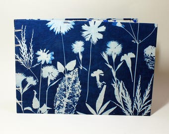 Sketchbook/Journal Hand Sewn Coptic Binding Blue and White Cyanotype "Flowers and Butterflies" 81320891111725