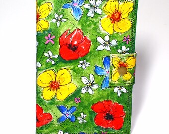 Watercolor Sketchbook Hand Painted Canvas Cover "Wildflowers" Mixed Media Paper Hand Bound Book 010209877124