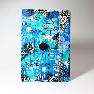 Sketchbook/Journal/Blank Book Hand Sewn Binding Hand Painted Wrap Around Canvas Blues 8 x 6 Inches 96 Pages 80 Drawing Paper 872206787423 image 1