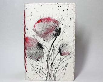 Hand Bound Sketchbook/Journal Hand Painted Canvas Cover "Windblown " Flower Design  7987090412226