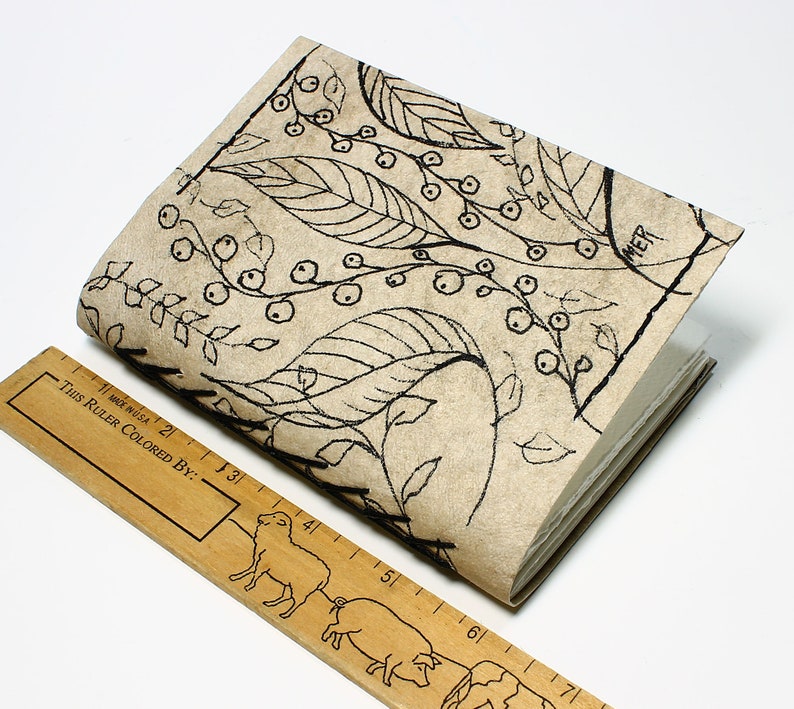 Hand Bound SketchbookJournalBlank Book 5 434 x 4 inches 48 Pages 140# Cold Press Watercolor Paper OOAK Ink Cover Design 22840072111520