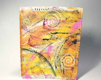 Mixed Media Sketchbook Handpainted Canvas Cover Autumn Colors Hand Sewn Bound 72 Pages Canson Paper 9x7