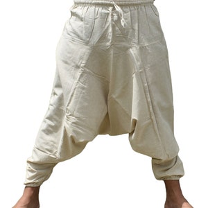 Organic Hemp Aladdin Harem Trousers Pants| Natural Beige Cream Ivory Colour| Plain Baggy Yoga Flexible Unisex