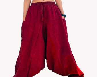 Maroon Red Plain Aladdin Harem Baggy Cotton Yoga Flexible Unisex Trousers