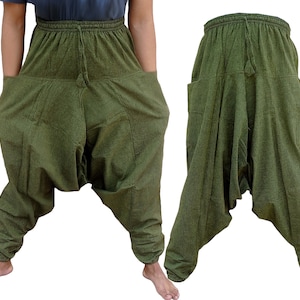 Army Green Aladdin Harem Baggy Wide Cotton Yoga Flexible Trousers