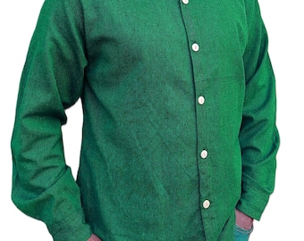 Green Collarless Shirt: Men's Long Sleeve Kurta