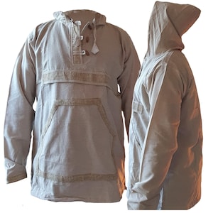 Nomadic Organic Hemp Flax Hoodie Pullover || Hooded Boho Yoga Meditation Casual Top Shirt with Linen border