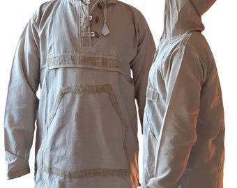 Nomadic Organic Hemp Flax Hoodie Pullover || Hooded Boho Yoga Meditation Casual Top Shirt with Linen border