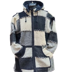 Boho Knitted Patchwork Wool Hoodie with Pockets