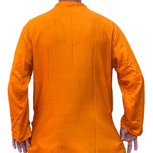 Traditional Indian Punjabi Men's Collarless Long KurtaKurtha Grandad Top Shirt: Saffron Golden YellowPSR image 4