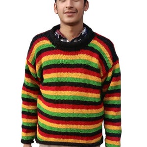 Strick Rasta Pullover Reine Wolle Woll Bunt Festival Boho Hippie Nomaden Festival Top : Ausverkaufspreis