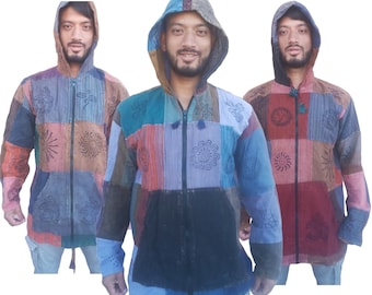 Patchwork Boho Hoodie • Fabric Remnants, Kangaroo Pocket