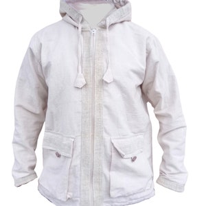 Organic Hemp Flax Nomadic Hoodie, Jacket  Bordered Boho Hippy Zip fitted: clearance