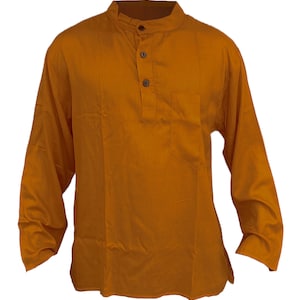 Saffron Yellow Yoga Men's Grandad Kurta Shirt Full Sleeve Collarless