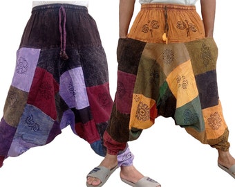 Patchwork Aladdin Harem Trousers Baggy Wide leg Yoga Boho Hippy Flexible remnants recycled fabric Unisex Pants