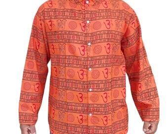 Men's Om Symbol Cotton Kurta Shirt • Long Sleeve Yoga Top