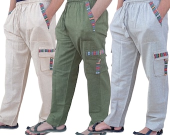 Nomadic Men's Cotton Trousers pyjamas Jogger Cargo Combat Travel Casual Loose Bhutani Summer Pants